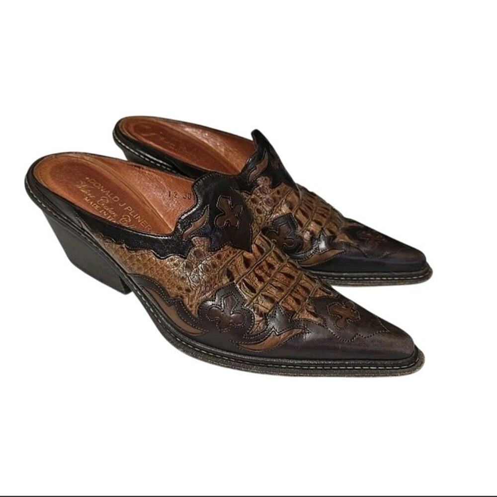 Donald J Pliner Western Couture Juta Mules Croc Embossed Leather Italy 9 M
